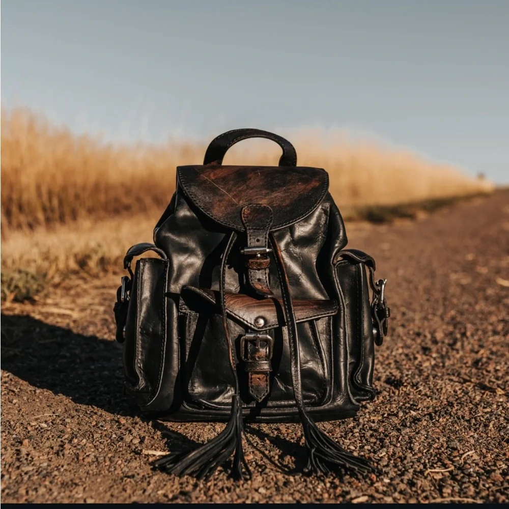 Freebird by Steven Black Leather Fringe Backpack - Picture 2 of 10